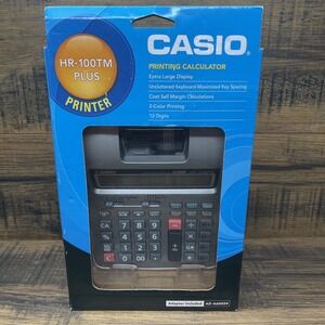 Casio HR-100TM Plus Printing Calculator 12-Digit 2-Color Tax Currency No Adapter